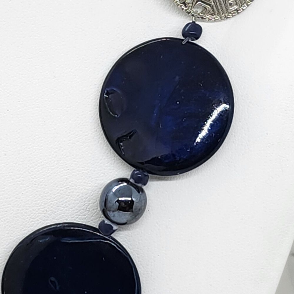 Aztec Design‎ Blue Shell Necklace - Picture 3 of 6